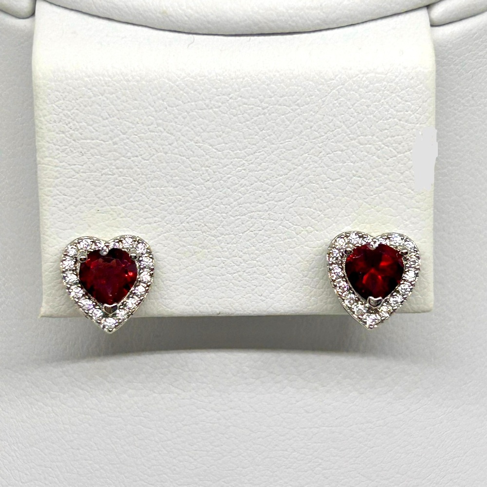 Genuine Garnet 925 Sterling Silver Heart Earrings